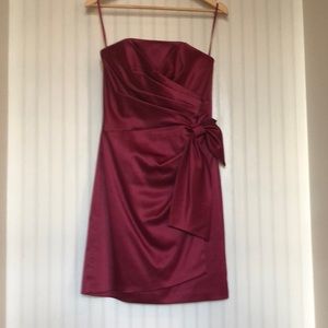 White House Black Market strapless magenta satin cocktail dress.